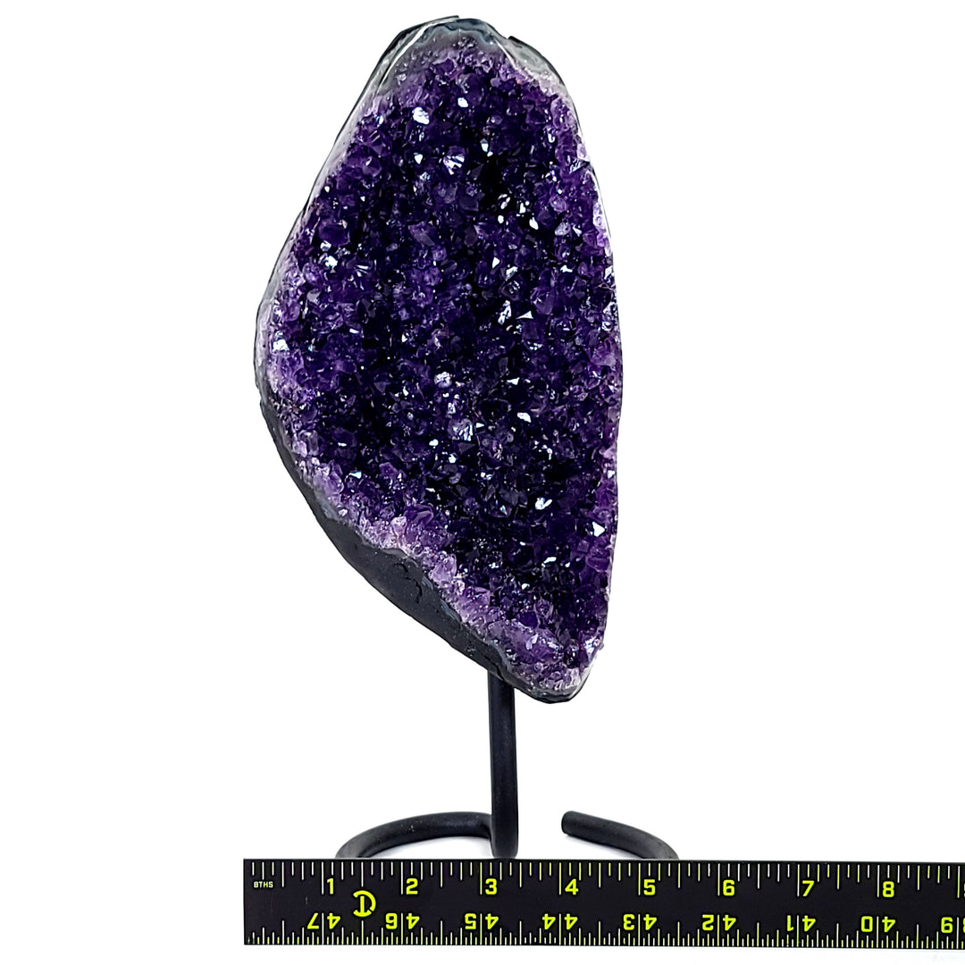 Amethyst Geode Crystal On Metal Stand, Stunning Rich Purple Healing Crystal Home Decor Gift!