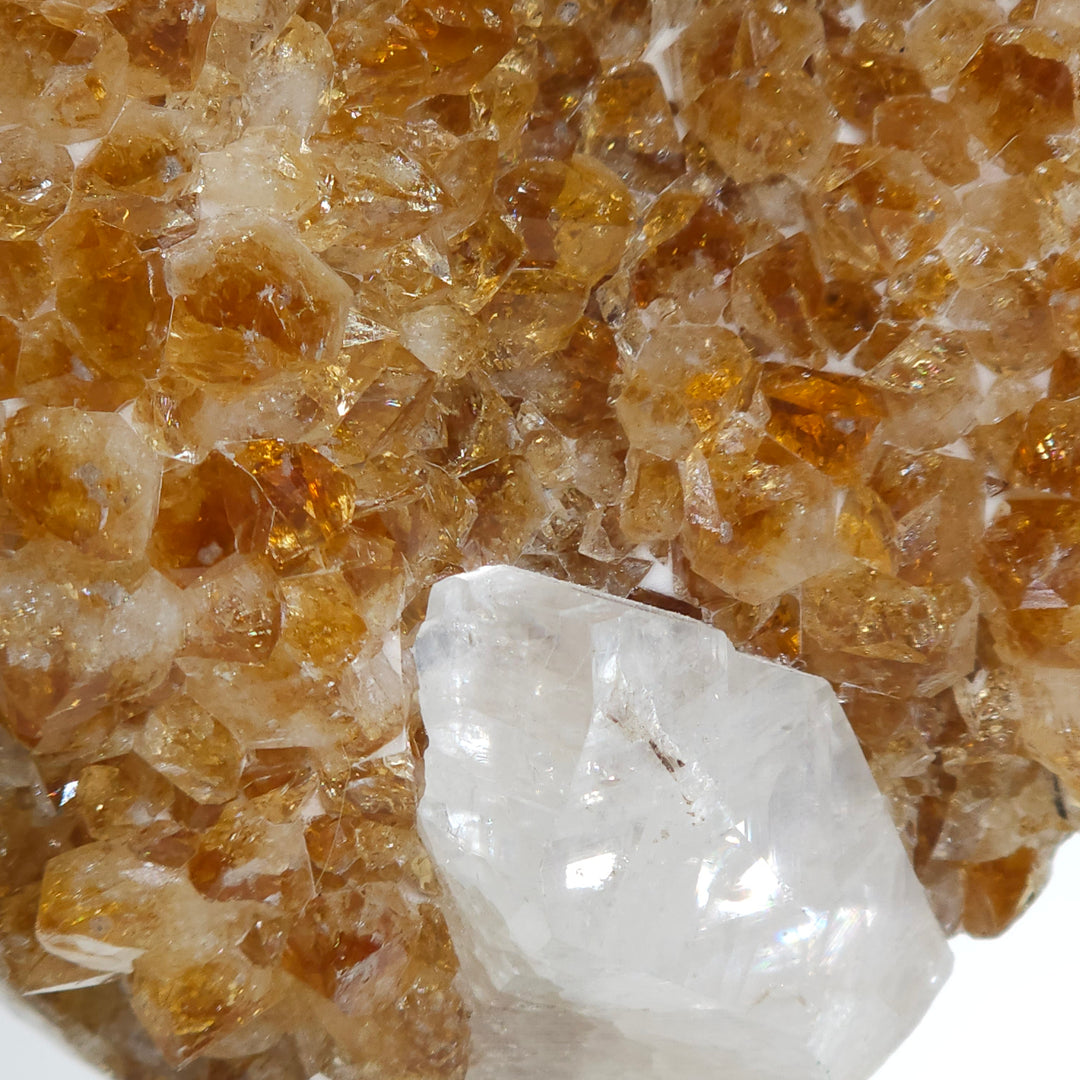 Citrine Crystal Cluster Geode & White Calcite, Rare & Unique Stalactite! Golden Citrine Mineral Stone On Stand!