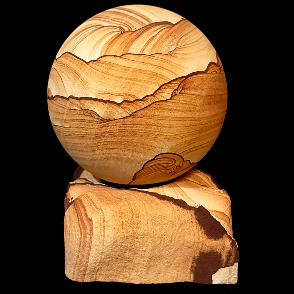 Sandstone Sphere Sculpture With Hematite! Large Natural Mineral Sphere, Utah Picture Sandstone!