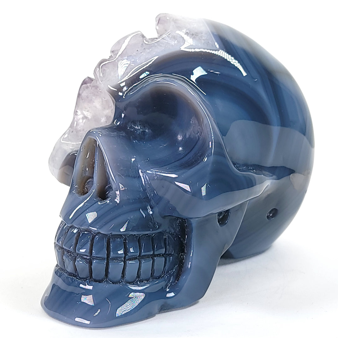 Blue Agate & Amethyst Gemstone Crystal Skull, Large Carved Crystal Skull Head, Gothic Skull Decor