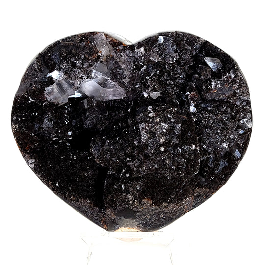 Septarian Heart Crystal Large 7" Dragon Stone Geode, Natural Black Septaria Nodule Heart!