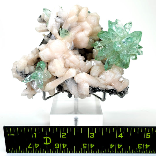 Green Apophyllite Fluorapophyllite Flower & Peach Stilbite, Rare Crystal Cluster Mineral Specimen
