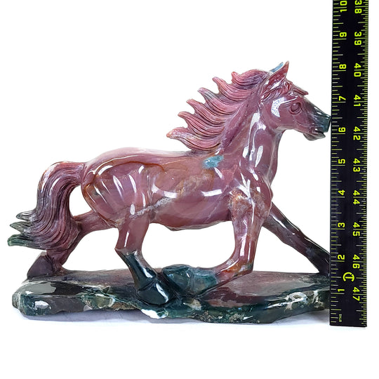 Ocean Jasper Horse Sculpture, Large Rainbow Horse Crystal Carving, Running Horse Statue!