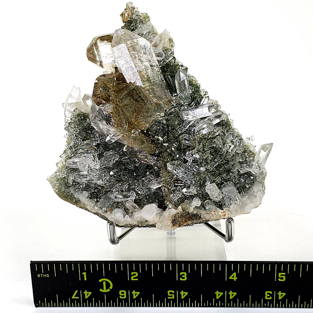 Gold Rutilated Himalayan Quartz Crystal Cluster, Green Chlorite Skeletal Quartz Floater Mineral Specimen