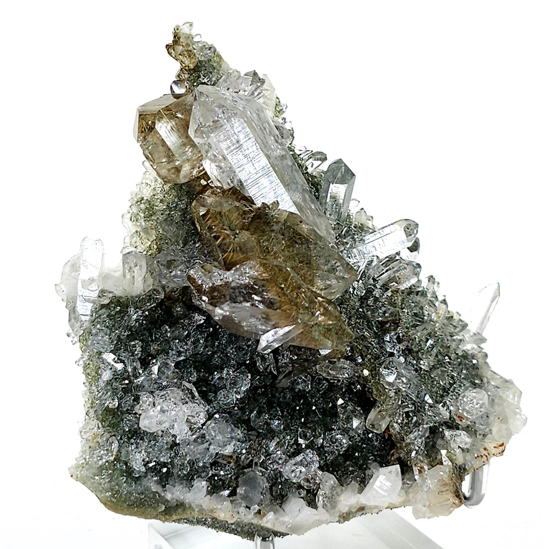 Gold Rutilated Himalayan Quartz Crystal Cluster, Green Chlorite Skeletal Quartz Floater Mineral Specimen