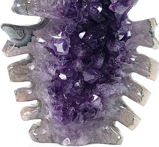 Crystal Skull & Ribcage! Large Amethyst Geode With Jasper, Halloween Dia De Los Muertos!