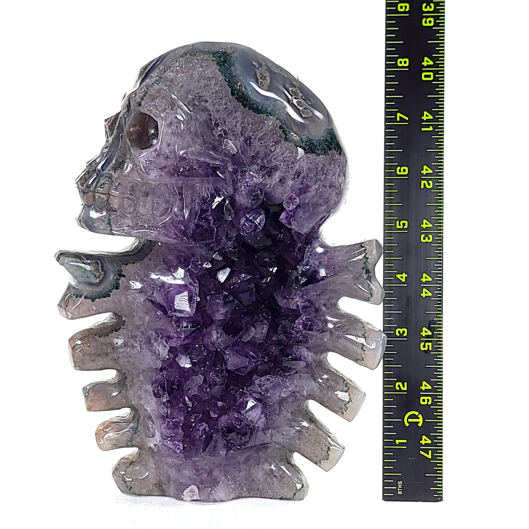 Crystal Skull & Ribcage! Large Amethyst Geode With Jasper, Halloween Dia De Los Muertos!