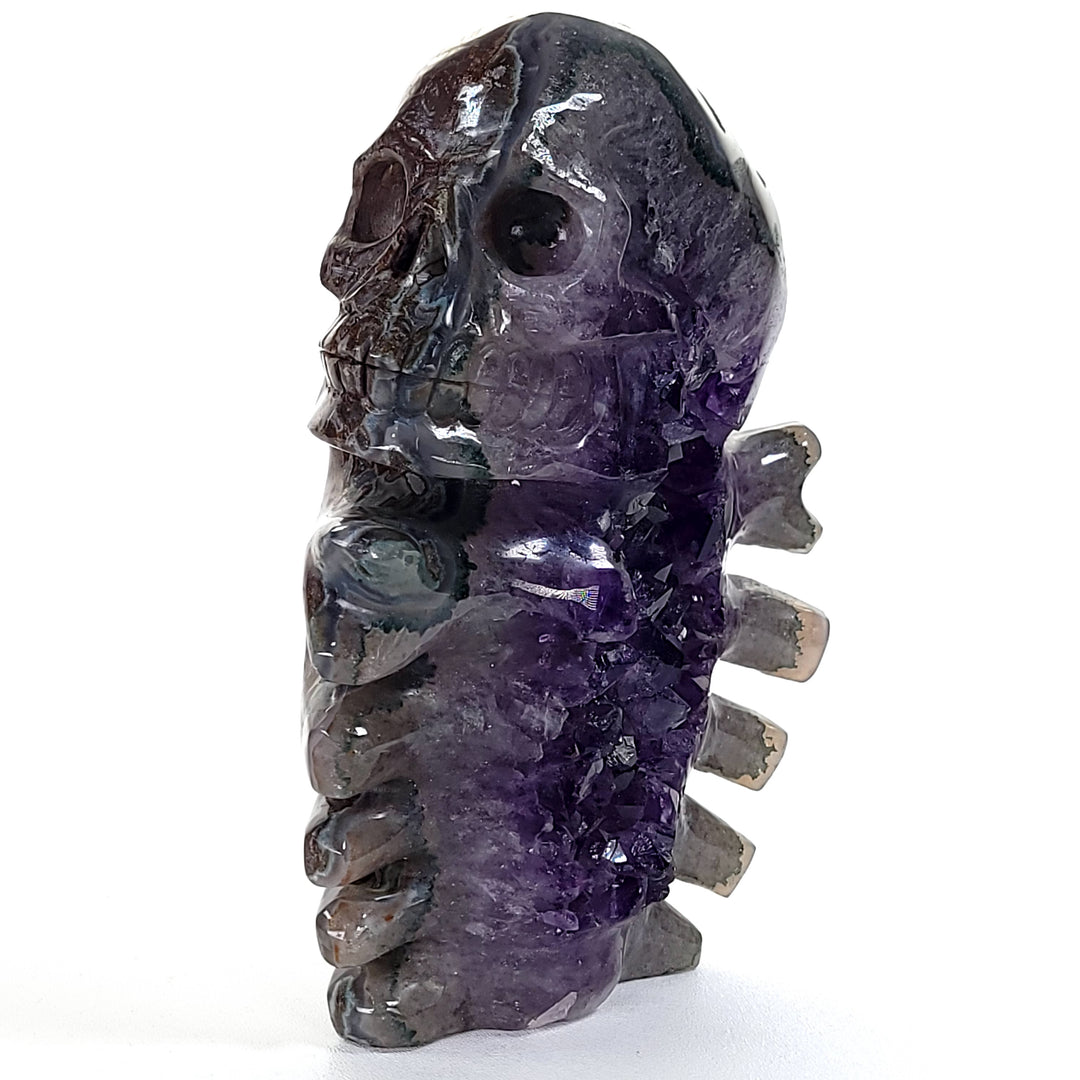 Crystal Skull & Ribcage! Large Amethyst Geode With Jasper, Halloween Dia De Los Muertos!