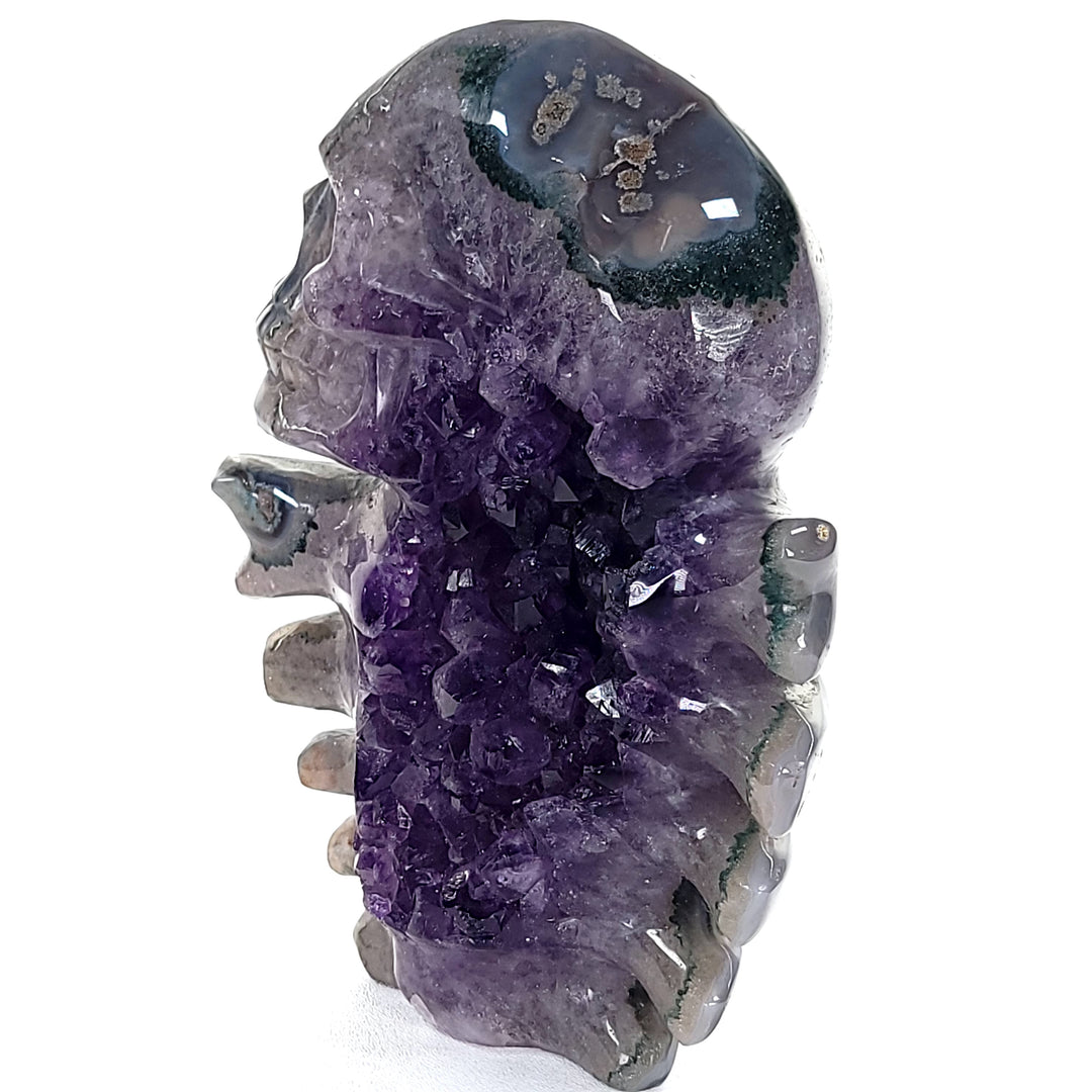 Crystal Skull & Ribcage! Large Amethyst Geode With Jasper, Halloween Dia De Los Muertos!