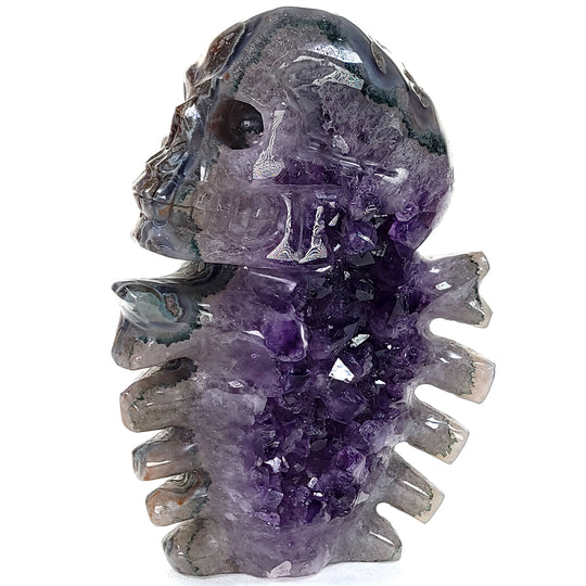 Crystal Skull & Ribcage! Large Amethyst Geode With Jasper, Halloween Dia De Los Muertos!