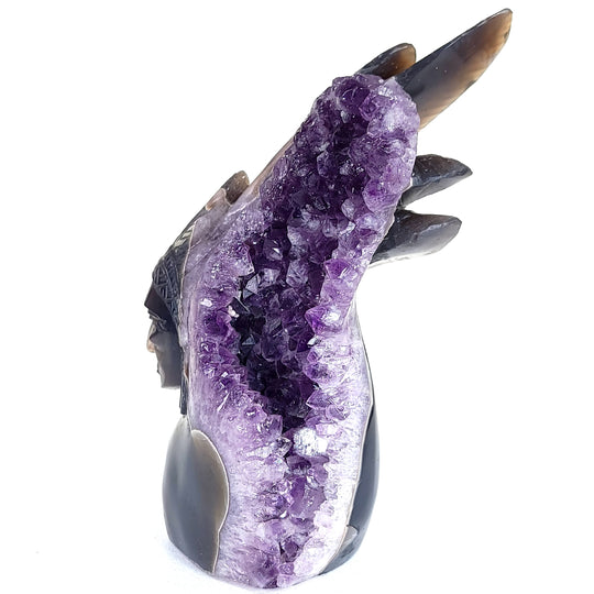 Native American Indian Chief Carving 9" Natural Blue Agate Amethyst Geode Crystal