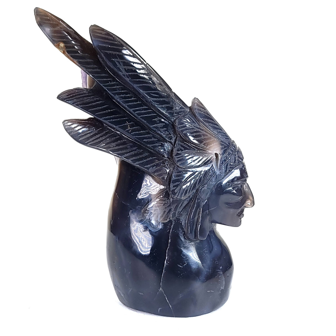 Native American Indian Chief Carving 9" Natural Blue Agate Amethyst Geode Crystal