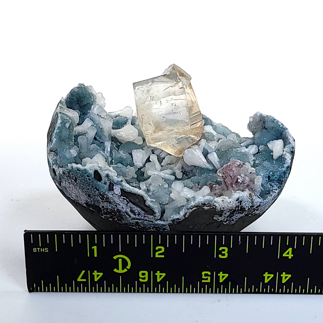 Rare Zeolite Isolated Calcite Crystal Stilbite Heulandite Blue Quartz Mineral Specimen