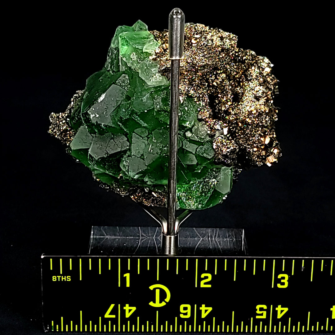 Green Octahedral Fluorite Crystal With Pyritohedron Pyrite Stone And Sphalerite Large Cabinet 3.5" Mineral Specimen