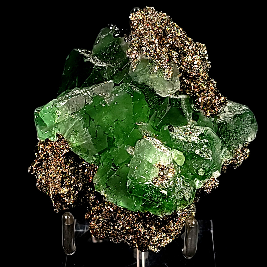 Green Octahedral Fluorite Crystal With Pyritohedron Pyrite Stone And Sphalerite Large Cabinet 3.5" Mineral Specimen