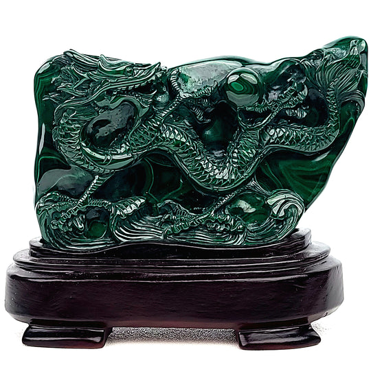 Malachite Dragon Stone, Crystal Home Decor Gift, Green Chinese Dragon Sculpture Statue!