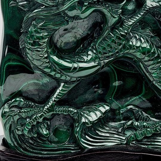 Malachite Dragon Stone, Crystal Home Decor Gift, Green Chinese Dragon Sculpture Statue!