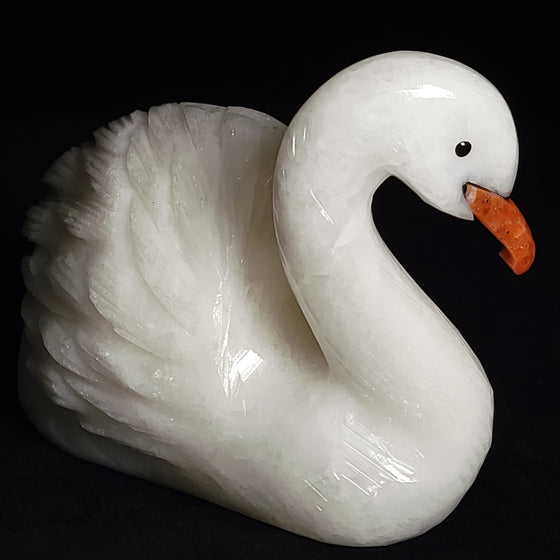 White Calcite Swan Figurine Large 6.5” Crystal Swan Statue Decor Gift Sculpture