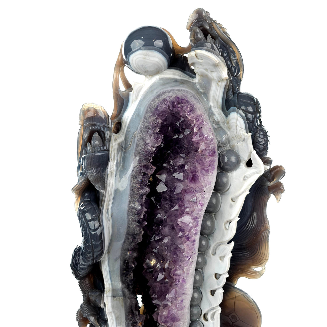 Dragon Sculpture Crystal Carving Extra Large 38 Lbs Giant Agate Amethyst Dragon Art Statue