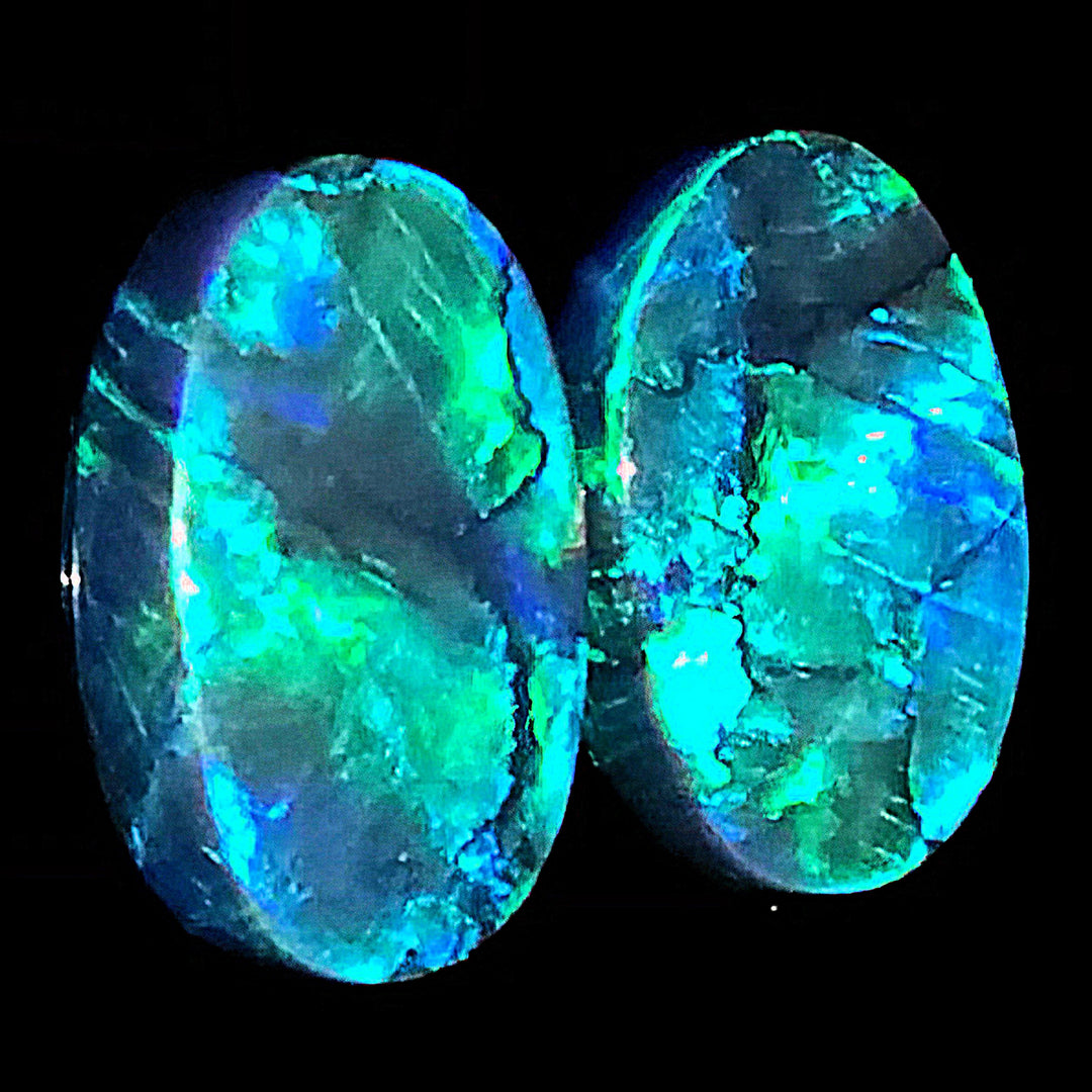 Lightning Ridge Black Opal SET! Large 29cts Natural Blue Green Australian Black Opal Pair!