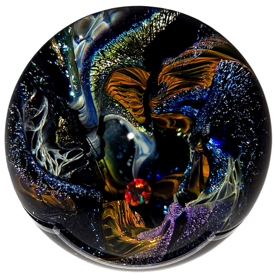 Glass Cosmic Sphere With Opal, Large Hand-Blown Glass Office Decor, Vortex Galaxy Orb
