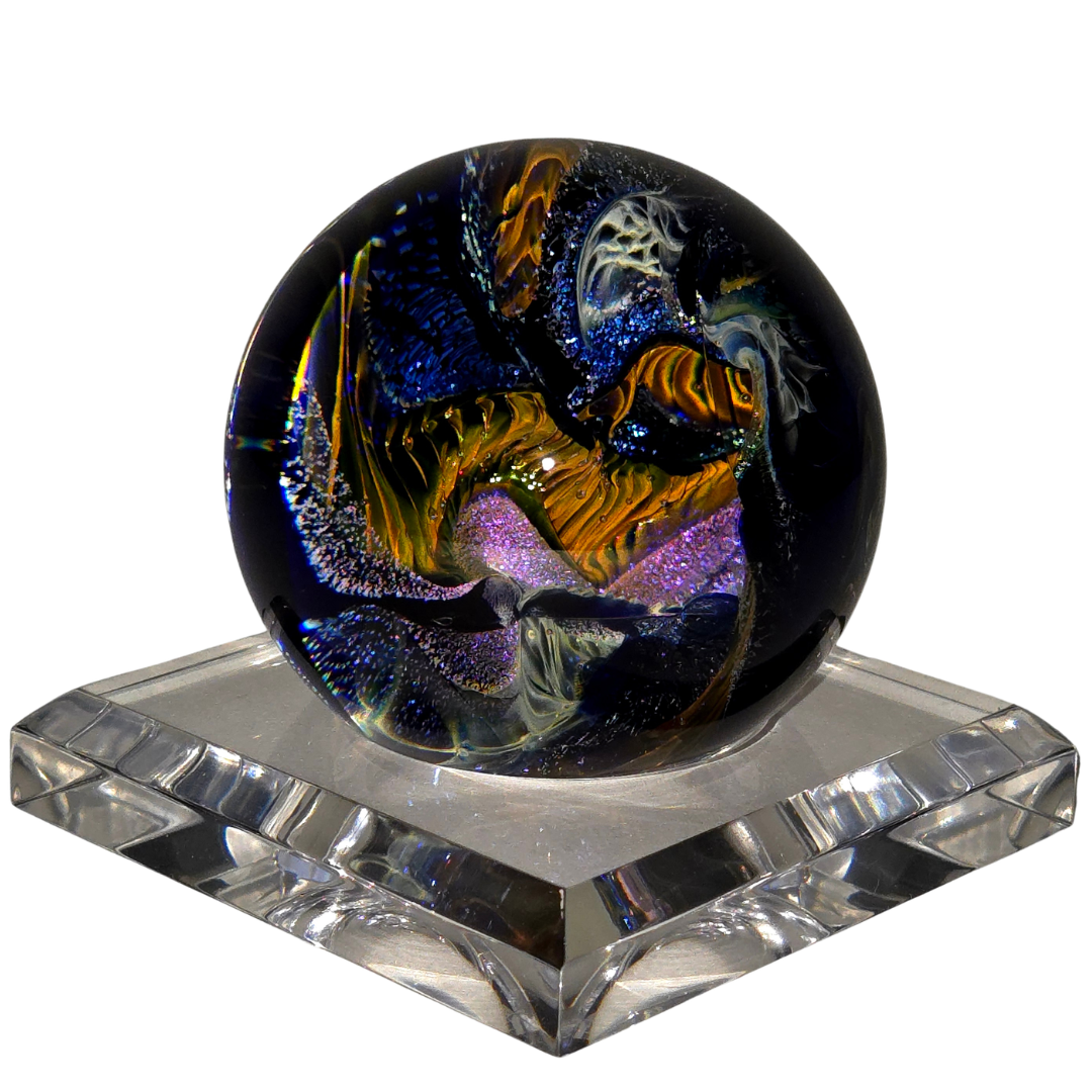 Glass Cosmic Sphere With Opal, Large Hand-Blown Glass Office Decor, Vortex Galaxy Orb