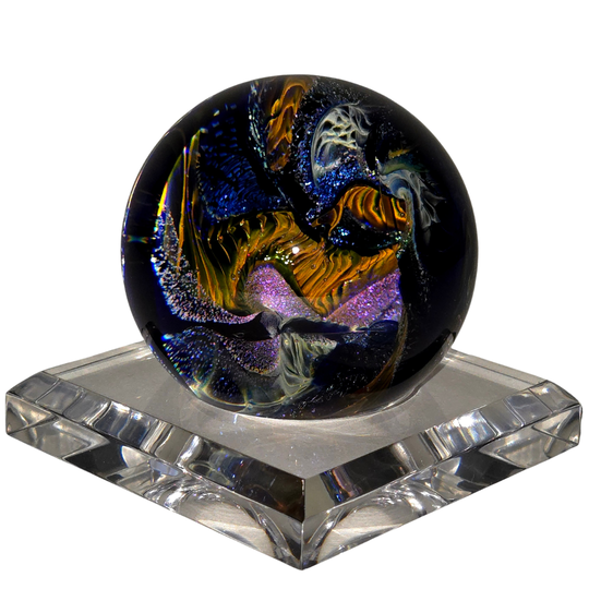 Glass Cosmic Sphere With Opal, Large Hand-Blown Glass Office Decor, Vortex Galaxy Orb