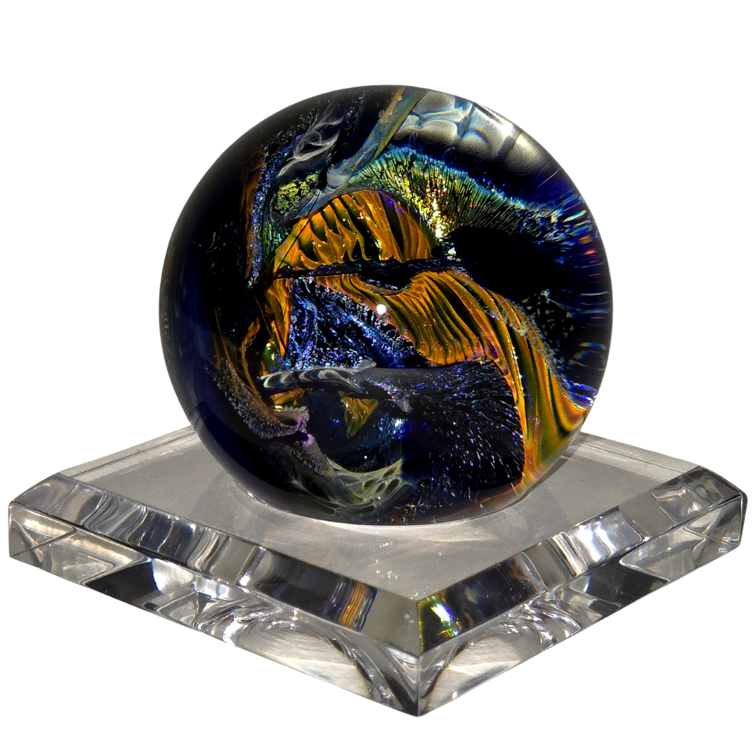 Glass Cosmic Sphere With Opal, Large Hand-Blown Glass Office Decor, Vortex Galaxy Orb