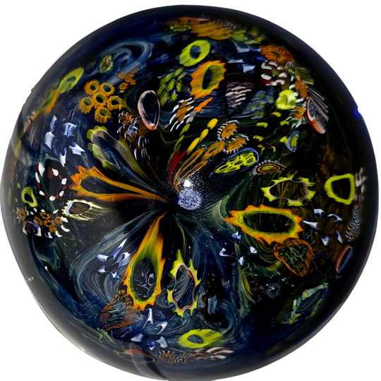 Glass Cosmic Sphere With Opal, Large Hand-Blown Glass Office Decor, Vortex Galaxy Orb