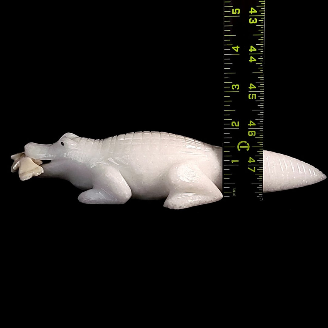 Alligator Sculpture, White Calcite Crocodile Figurine, Crystal Gift Decor - Earth Perfection