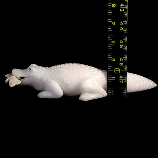 Alligator Sculpture, White Calcite Crocodile Figurine, Crystal Gift Decor - Earth Perfection