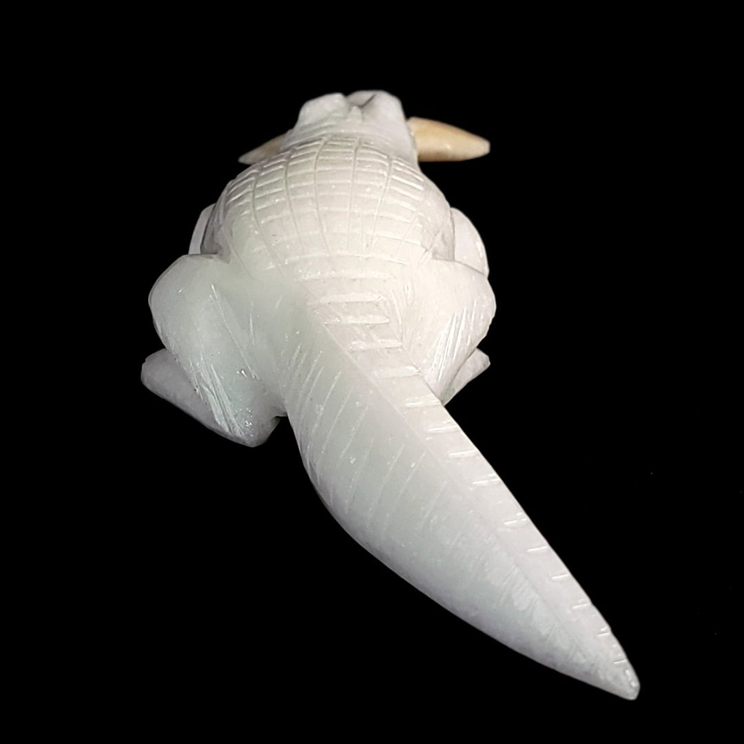 Alligator Sculpture, White Calcite Crocodile Figurine, Crystal Gift Decor - Earth Perfection