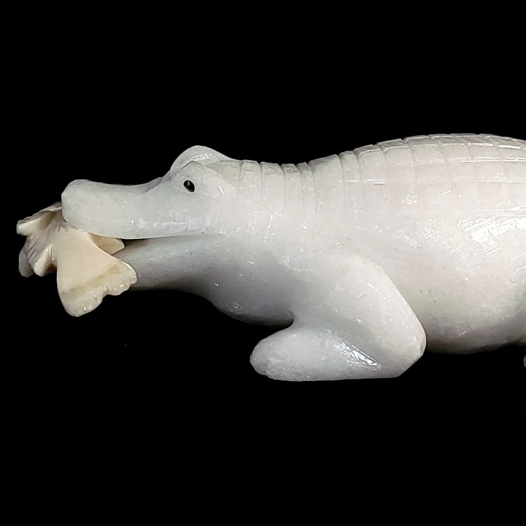 Alligator Sculpture, White Calcite Crocodile Figurine, Crystal Gift Decor - Earth Perfection