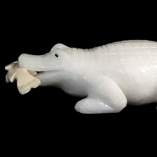 Alligator Sculpture, White Calcite Crocodile Figurine, Crystal Gift Decor - Earth Perfection