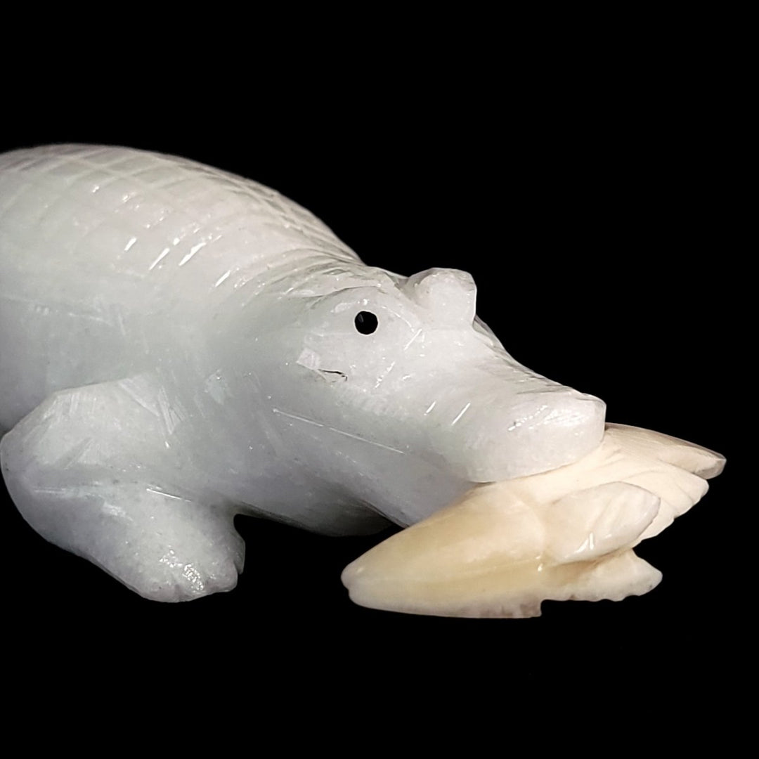 Alligator Sculpture, White Calcite Crocodile Figurine, Crystal Gift Decor - Earth Perfection