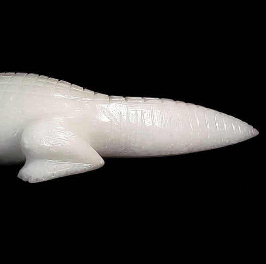 Alligator Sculpture, White Calcite Crocodile Figurine, Crystal Gift Decor - Earth Perfection
