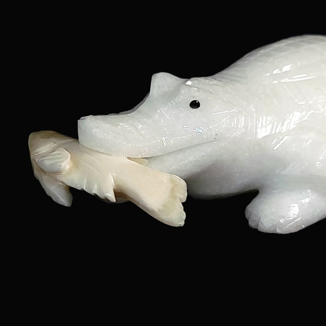 Alligator Sculpture, White Calcite Crocodile Figurine, Crystal Gift Decor - Earth Perfection