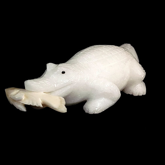 Alligator Sculpture, White Calcite Crocodile Figurine, Crystal Gift Decor - Earth Perfection