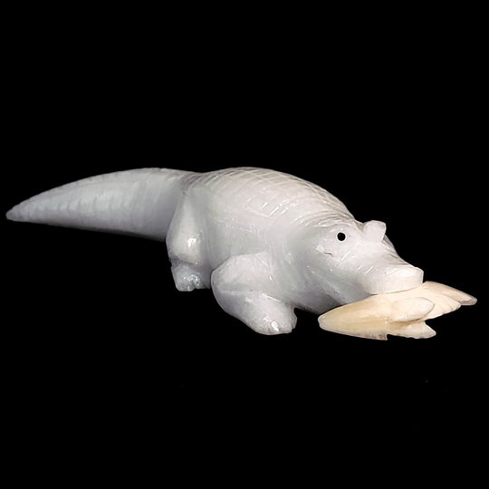 Alligator Sculpture, White Calcite Crocodile Figurine, Crystal Gift Decor - Earth Perfection