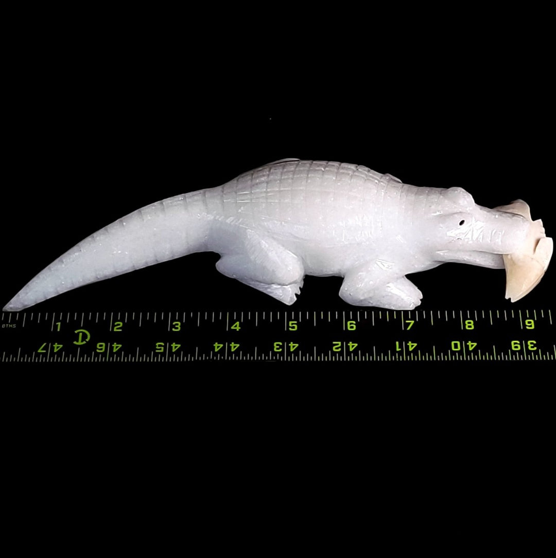 Alligator Sculpture, White Calcite Crocodile Figurine, Crystal Gift Decor - Earth Perfection
