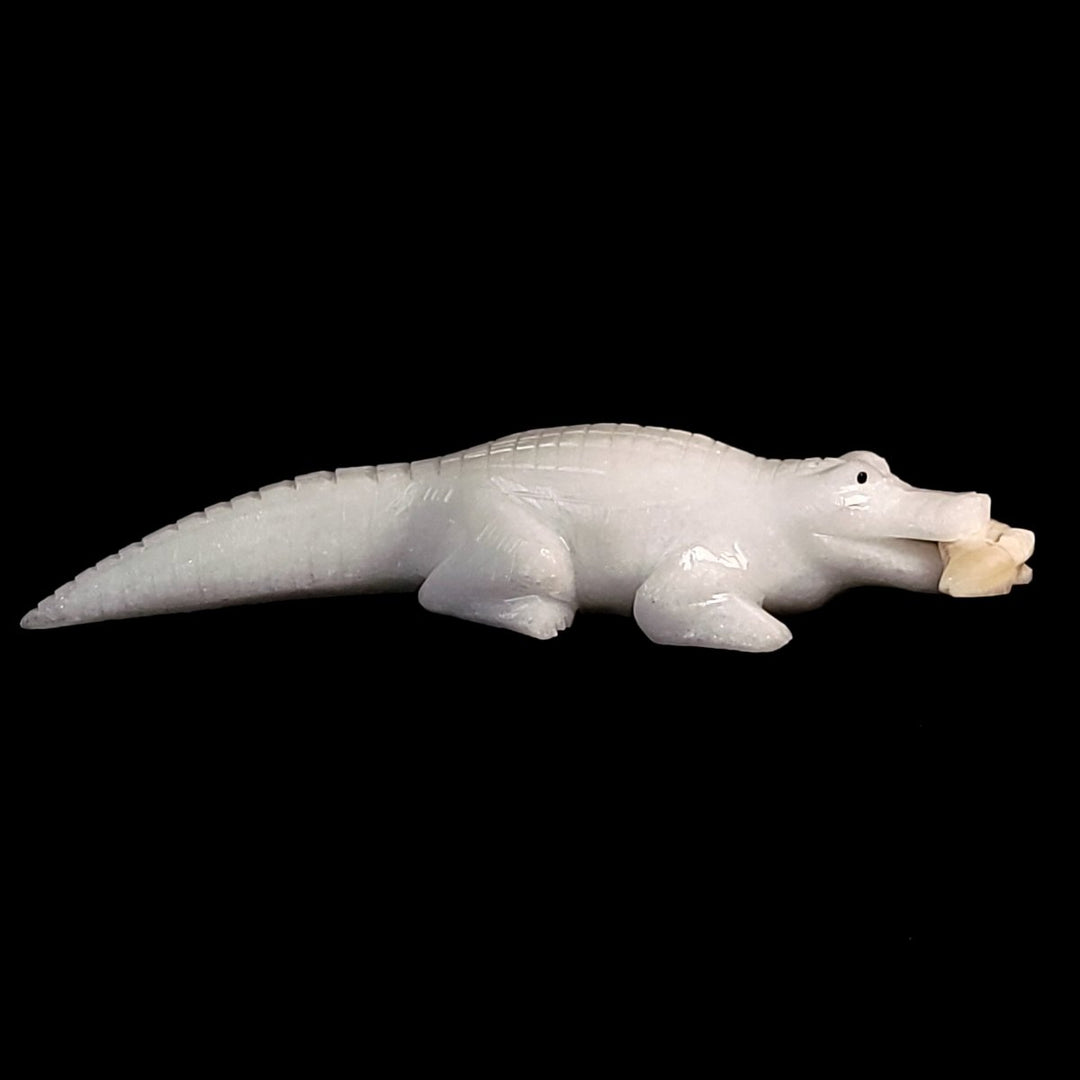 Alligator Sculpture, White Calcite Crocodile Figurine, Crystal Gift Decor - Earth Perfection