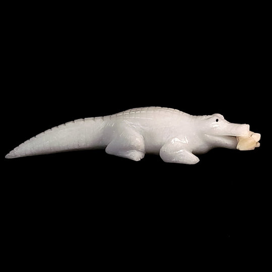 Alligator Sculpture, White Calcite Crocodile Figurine, Crystal Gift Decor - Earth Perfection