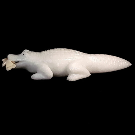 Alligator Sculpture, White Calcite Crocodile Figurine, Crystal Gift Decor - Earth Perfection
