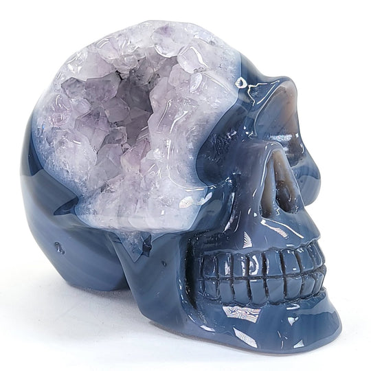 Blue Agate & Amethyst Gemstone Crystal Skull, Large Carved Crystal Skull Head, Gothic Skull Decor - Earth Perfection