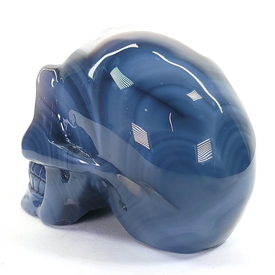 Blue Agate & Amethyst Gemstone Crystal Skull, Large Carved Crystal Skull Head, Gothic Skull Decor - Earth Perfection