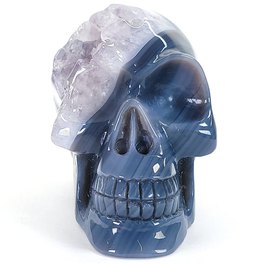Blue Agate & Amethyst Gemstone Crystal Skull, Large Carved Crystal Skull Head, Gothic Skull Decor - Earth Perfection
