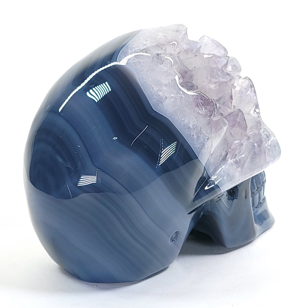 Blue Agate & Amethyst Gemstone Crystal Skull, Large Carved Crystal Skull Head, Gothic Skull Decor - Earth Perfection