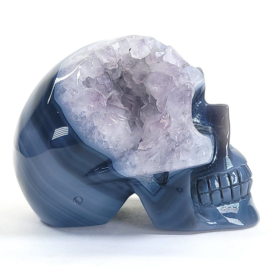 Blue Agate & Amethyst Gemstone Crystal Skull, Large Carved Crystal Skull Head, Gothic Skull Decor - Earth Perfection