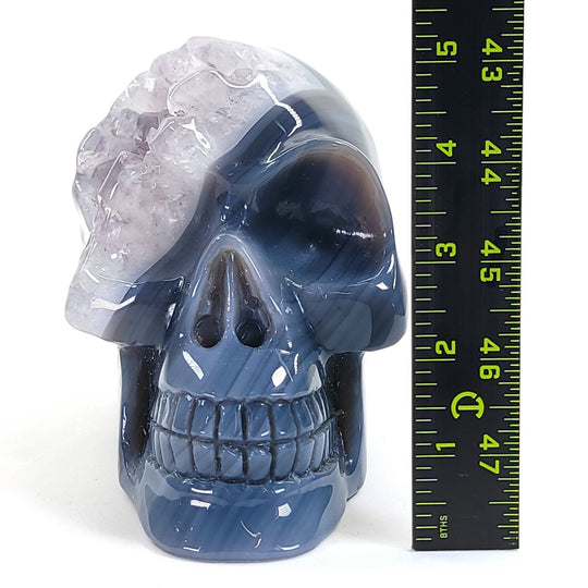 Blue Agate & Amethyst Gemstone Crystal Skull, Large Carved Crystal Skull Head, Gothic Skull Decor - Earth Perfection