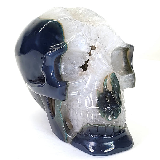 Blue Agate & Quartz Crystal Skull, Large 7 Lbs! Dia De Los Muertos Gothic Skull Decor, Gemstone Crystal Skull! - Earth Perfection